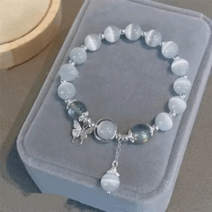 Armbandje Labradoriet met kattenoog en vlinder (elastisch)