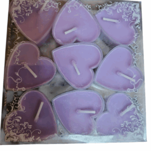 Hart kaarsjes 9 stuks kleur paars