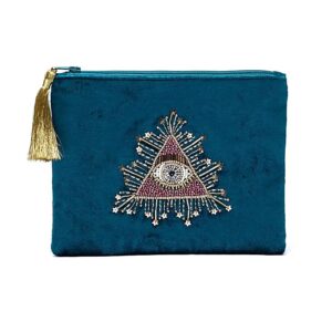 Etui fluweel petrol met tarot oog