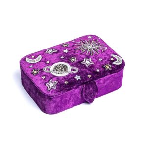 Sieraden / tarotdoos fluweel paars met galaxy