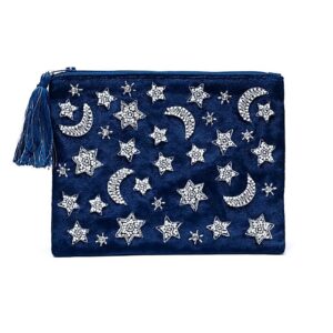 Etui fluweel donkerblauw met maan en sterren