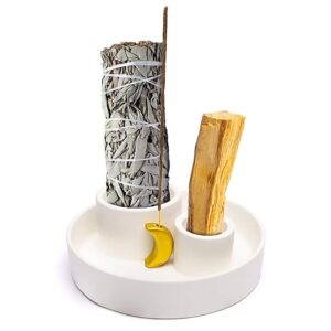 Keramische palo santo, smudge en wierook brander maan wit