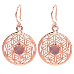 Oorbellen bloem des levens met rozenkwarts