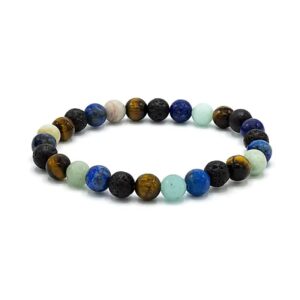 Armband voor brede pols met lapis lazuli, lavasteen, tijgeroog en amazoniet