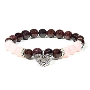 Armband granaat/rozenkwarts met hartje