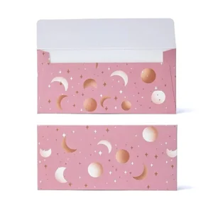 Cadeaukaartenvelop Roze Maan en Sterren --pakket van 10 stuks - 19x9cm - 19x9cm