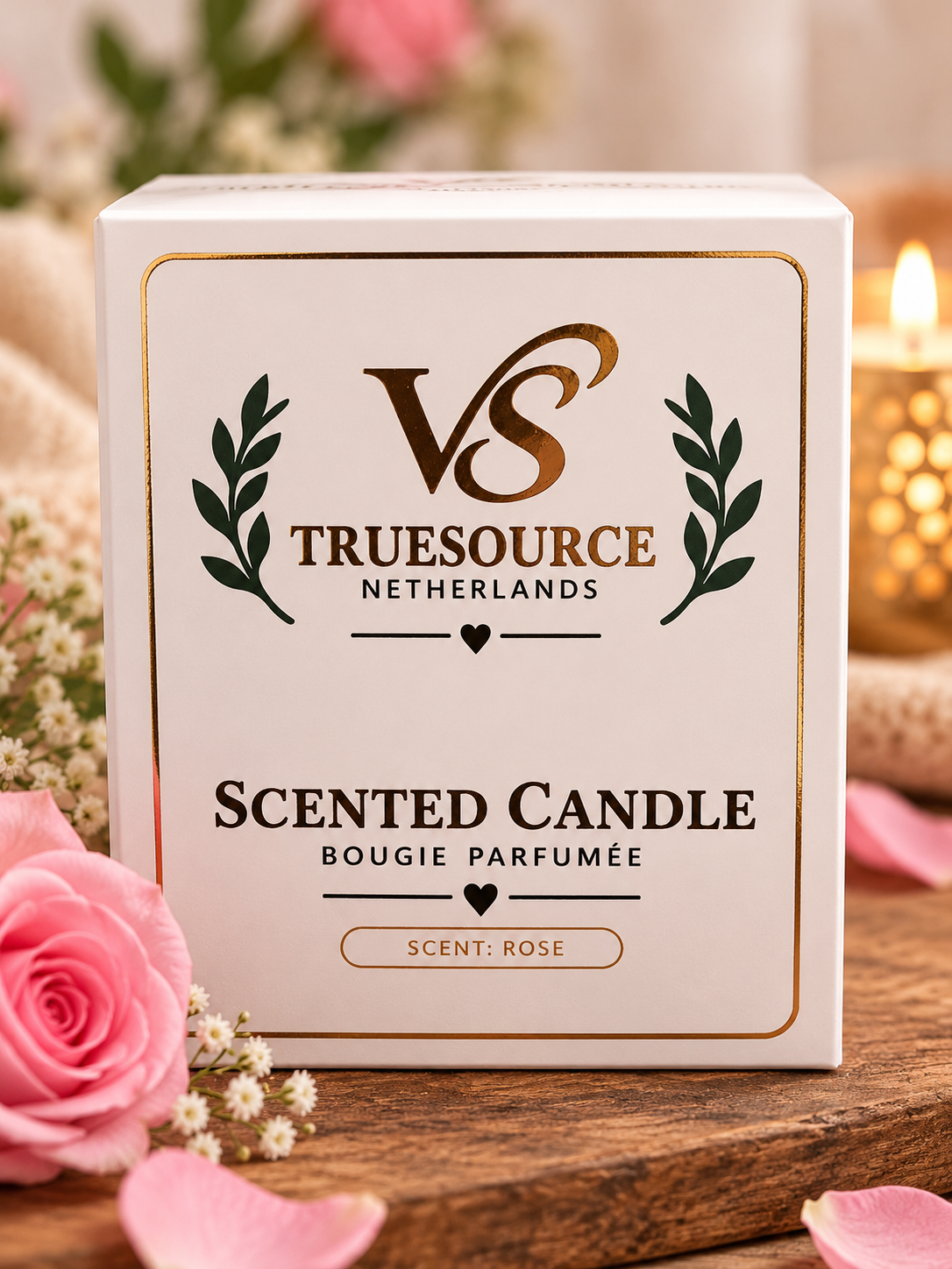Romantische rozengeurkaars in luxe verpakking