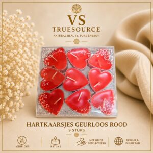 Hart kaarsjes 9 stuks kleur rood