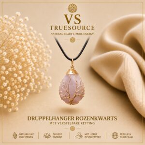 Rozenkwarts Sierdruppel hanger met Ketting